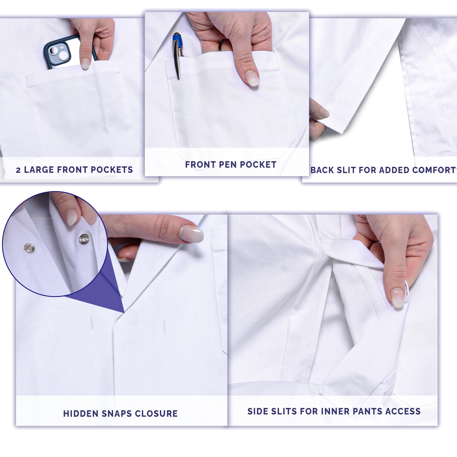 Non-Iron Cotton White Lab Coat with Hidden Snaps- Extra Large - Medvat