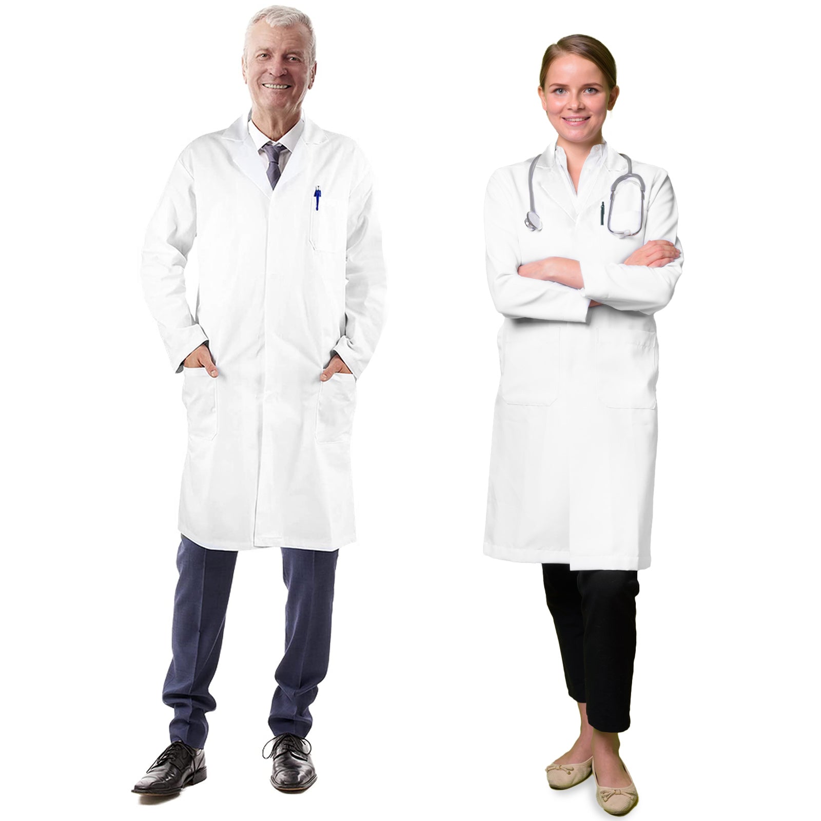 Non-Iron Cotton White Lab Coat with Hidden Snaps- Extra Large - Medvat