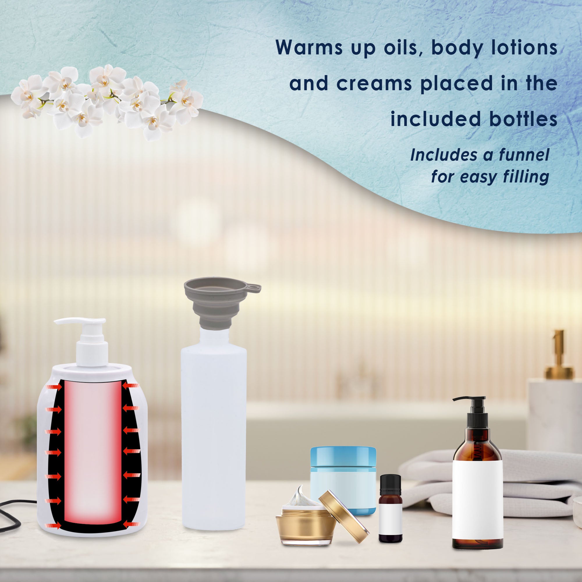 Gel Warmer with Digital Display, Built in Timer & Adjustable Temperature- Includes 2 Bottles, 3 Pumps, & Funnel - Medvat
