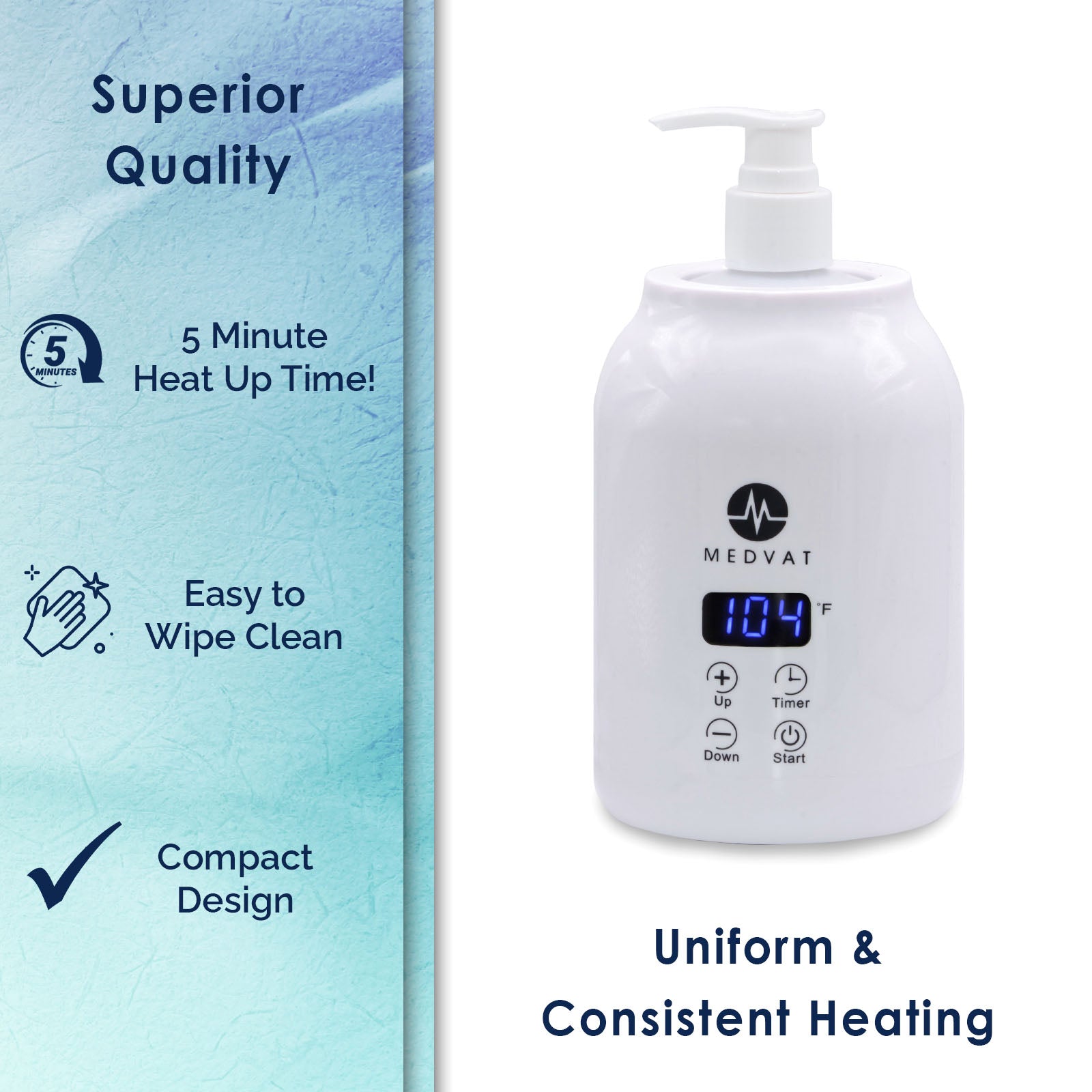 Gel Warmer with Digital Display, Built in Timer & Adjustable Temperature- Includes 2 Bottles, 3 Pumps, & Funnel - Medvat