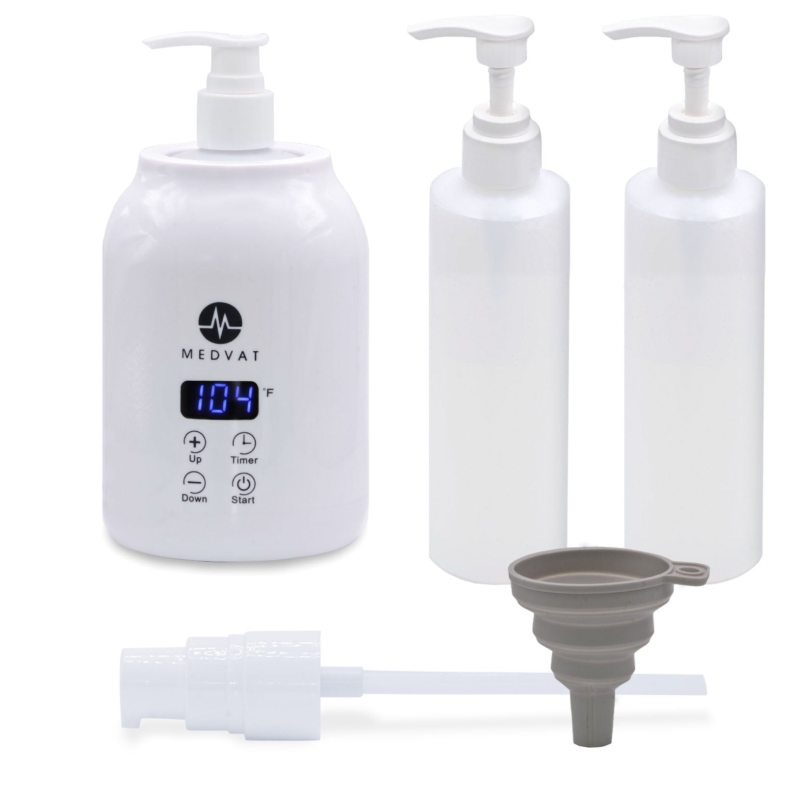 Gel Warmer with Digital Display, Built in Timer & Adjustable Temperature- Includes 2 Bottles, 3 Pumps, & Funnel - Medvat