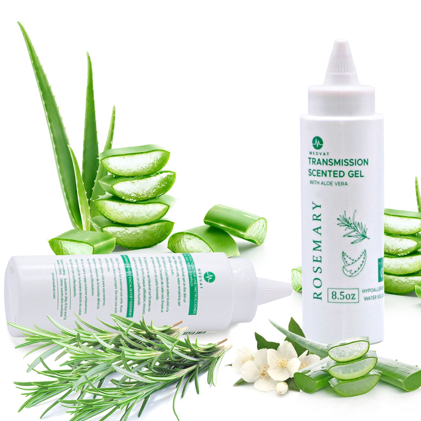 Medvat Rosemary Scented Conductive Transmission Ultrasonic Gel with Aloe Vera, Non-Irritating Hypoallergenic Cavitation, 8.5oz Squeeze Bottle