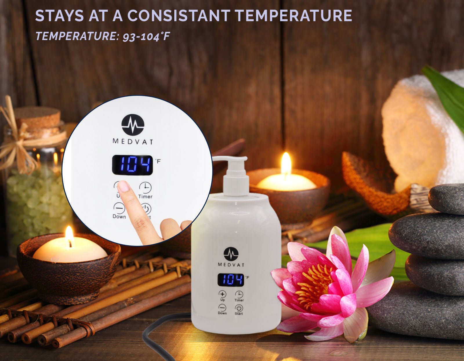 Gel Warmer with Digital Display, Built in Timer & Adjustable Temperature- Includes 2 Bottles, 3 Pumps, & Funnel - Medvat