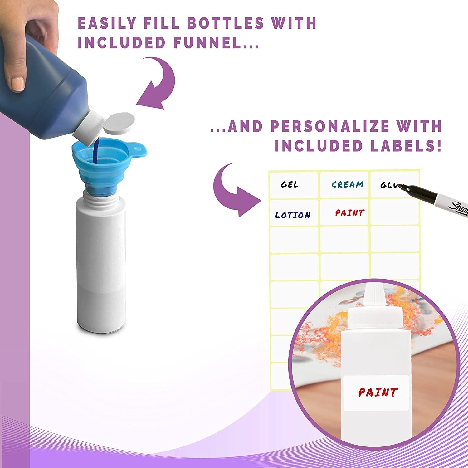 8.5oz Plastic Squeeze Twist Caps Bottles-12 Bottles, Blank Labels and Funnel - Medvat