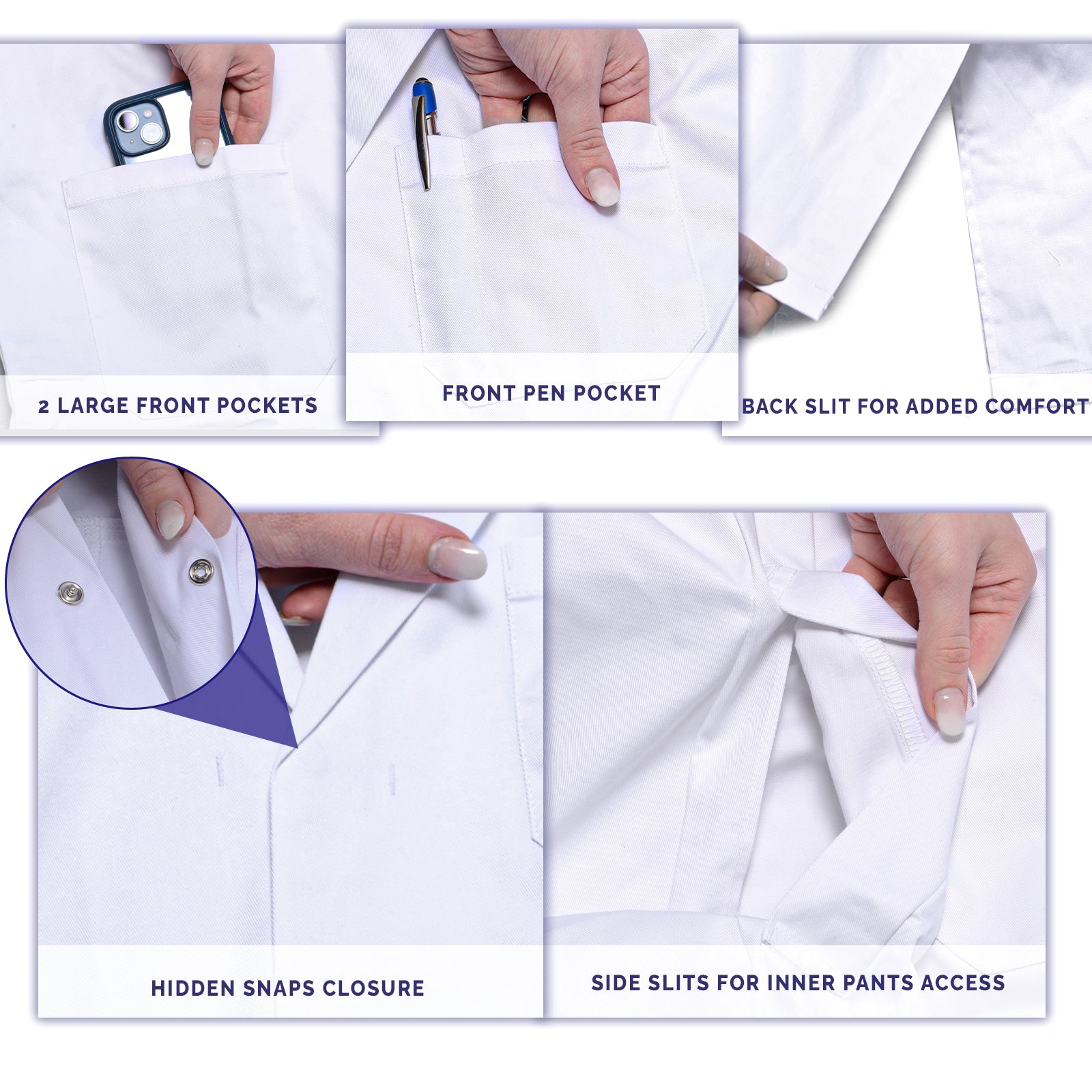 Non-Iron Cotton White Lab Coat with Hidden Snaps- Extra Large - Medvat