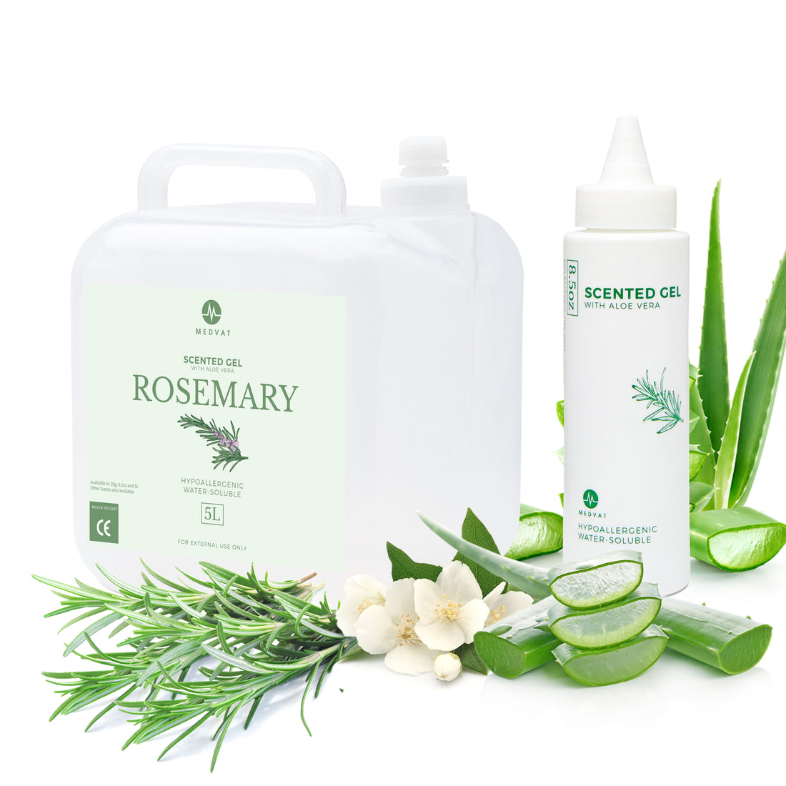 Medvat Rosemary Scented Conductive Transmission Ultrasonic Gel with Aloe Vera, Non-Irritating Hypoallergenic Cavitation, 5L with 8.5oz. Squeeze Bottle