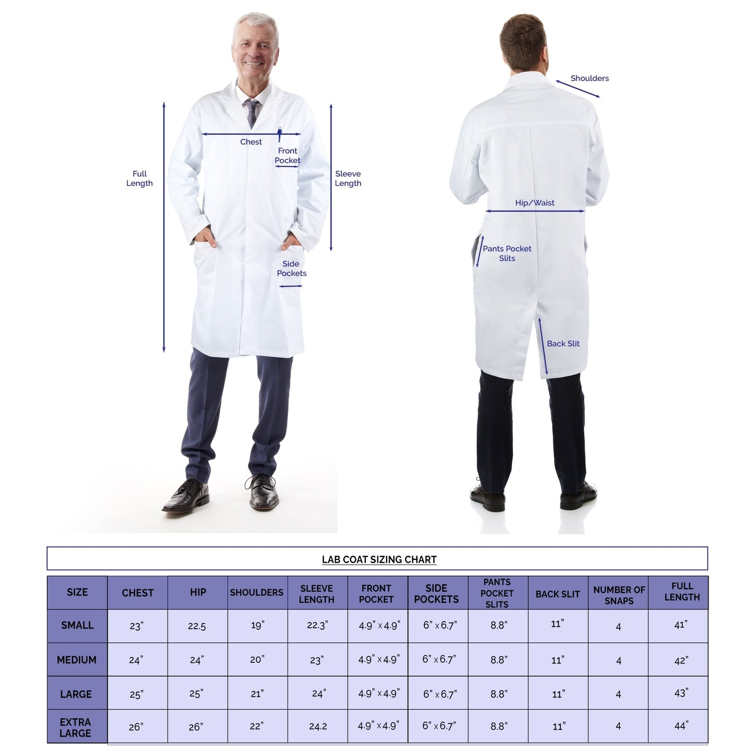 Non-Iron Cotton White Lab Coat with Hidden Snaps- Extra Large - Medvat